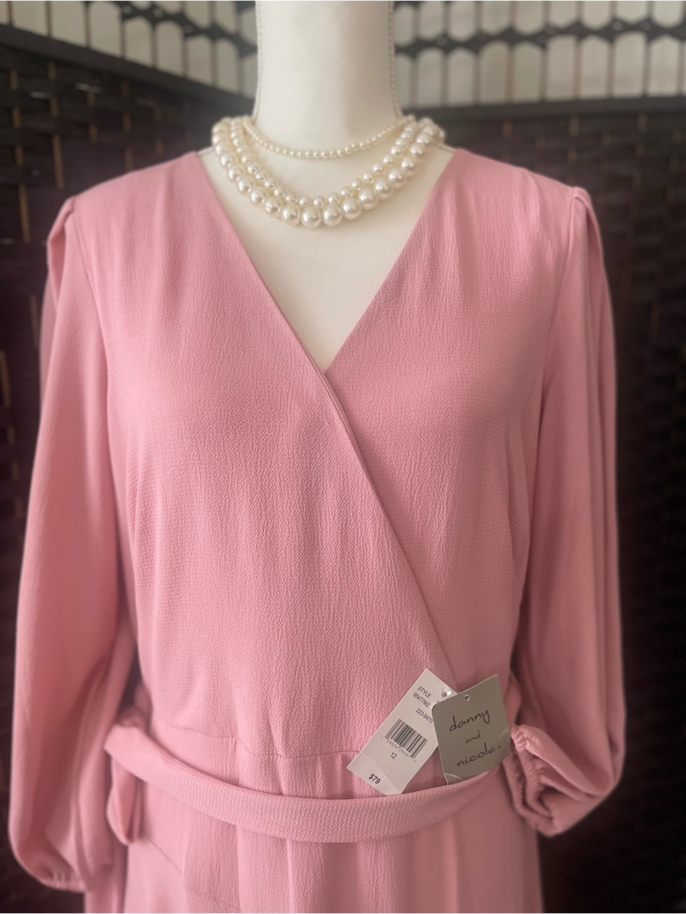 Danny & Nicole Blush Pink Wrap Dress with Tie